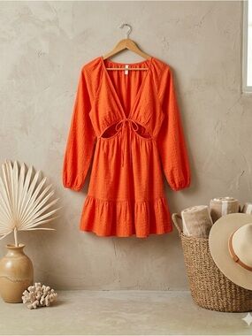 L Space Feelin Fine Mini Dress Poppy Large Cotton Cutout NWT